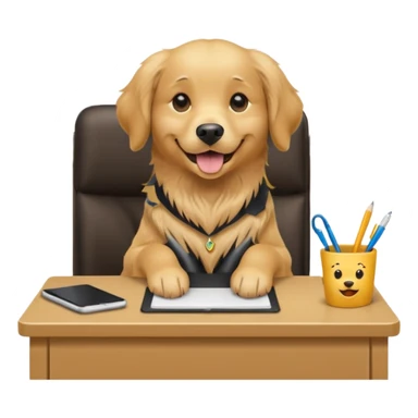 golden retriever receptionist emoji, sitting at a desk, simple and clear expression sticker
