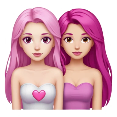 gorgeous pale girl with long magenta hair latina makeup next to a gorgeous girl with blonde hair brown eyes and a light pink heart above them both wearing tube tops sticker