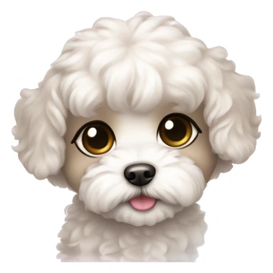 A white Shih-Poo puppy in a chibi style with big eyes and a cute smile, with pink hearts around her. sticker