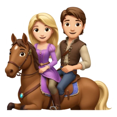 Rapunzel and Flynn Rider, riding on a horse sticker