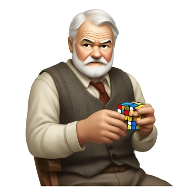 Ernest Hemingway holding a Rubik's cube in his hands sticker