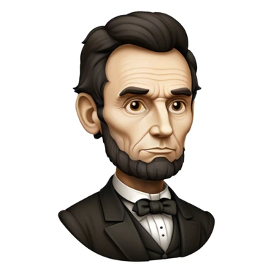 Cinematic Realistic Abraham Lincoln Portrait Emoji, depicted as a stoic iconic statesman with a tall dignified silhouette and thoughtful expression, rendered with detailed textures and dramatic historical lighting that captures his timeless presence. sticker