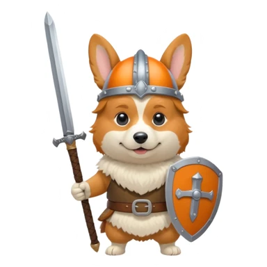 corgi with viking helmet and sword behind sticker