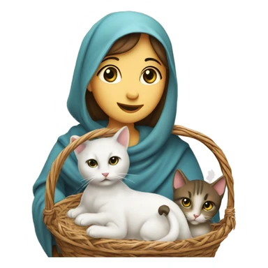 Christmas nativity scene NO humans with a star of Bethlehem and 1 mother cat and 5 kittens in a basket sticker