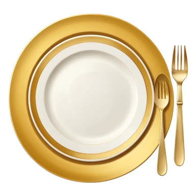 golden and white plate with golden and white cuttlery sticker