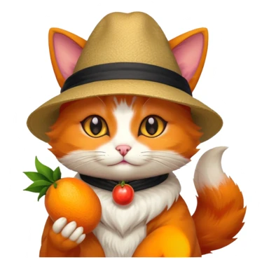 Cat wearing a hat and has a kitsune fruit in her hand sticker