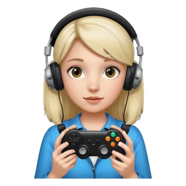 girl with headphones holding all black game controller sticker