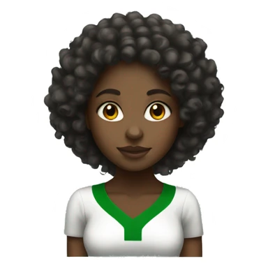 a black girl with big curly hair and  having a Nigerian flag  sticker