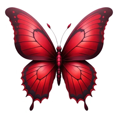 A stunning red butterfly in Gothic style, its wings shimmering in ruby, scarlet, and burgundy hues, takes center stage, while dark, shadowy crosses fade into the misty background. The contrast between its vibrant beauty and the eerie surroundings creates a haunting yet mesmerizing atmosphere. sticker