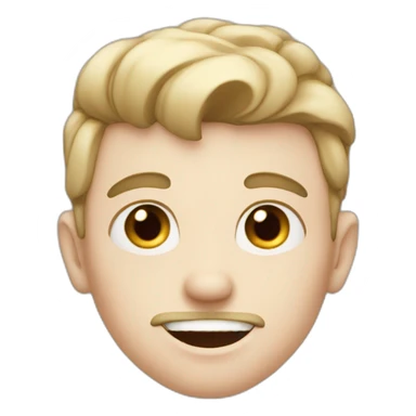 boy with big eyebrows, big teeth, pale skin, mustache sticker