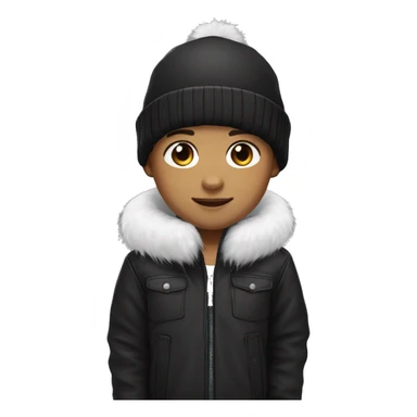 Mixed race boy with ponytail wearing beanie and wearing a black jacket with a white fur trim with hazel eyes sticker