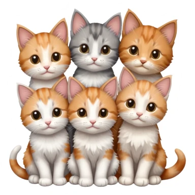 6 tiny kittens cuddling together all various different natural colours including grey and white, ginger and white, calico, grey, and brown tabby and white sticker
