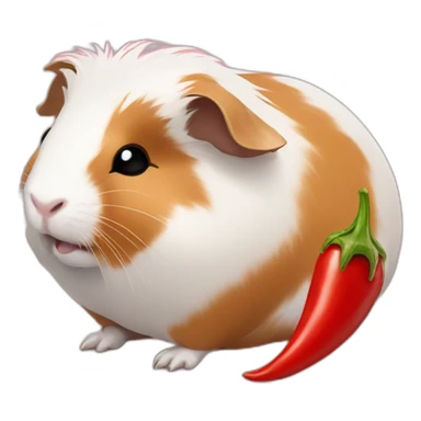 Guinea pig eating a chili pepper sticker