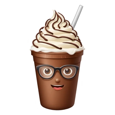 chocolate milkshake in a take-out cup with glassess and long lashes sticker