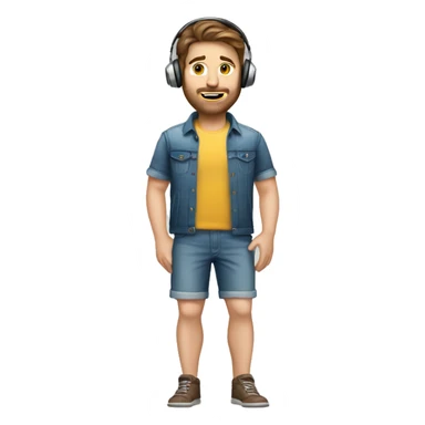 full body caucasian IT technology guy wearing jean shorts with headset and brown hair sticker