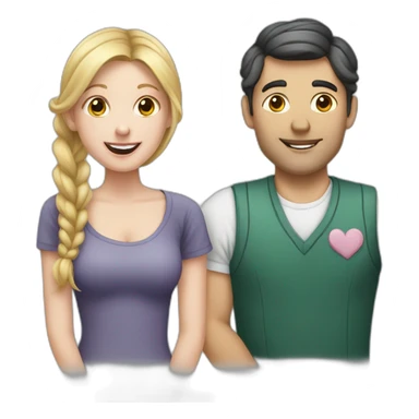 White Man loves white woman with pigtails, heart between them sticker