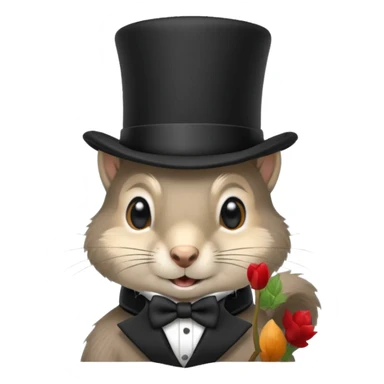 Gray squirrel (all of its fur is gray colored) With a black,completely black tophat sticker