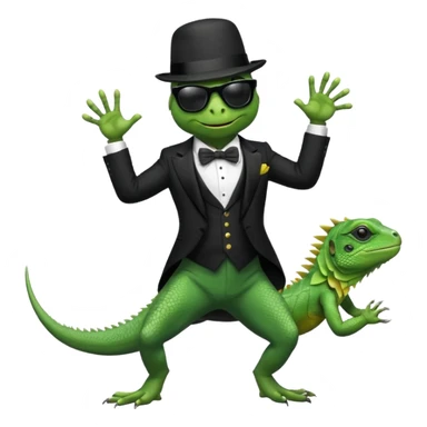 capitalist iguana in tuxedo and hat black sunglasses dancing sticker