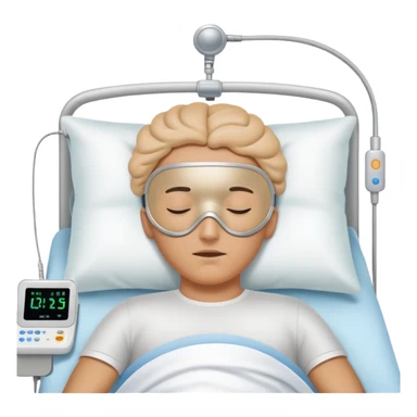 Sleep laboratory with sleep monitoring equipment, bed with person sleeping, brain wave monitors sticker