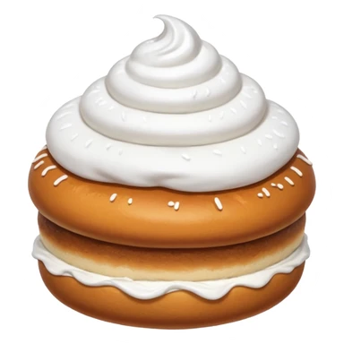 A bun with visible whipped cream in the middle and powdered sugar on top sticker