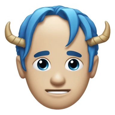 visage déterminé et expressif, avec des yeux intenses, des cornes rappelant celles d'un oni et de longs cheveux blancs teintés de bleu aux extrémités, souvent attachés en une queue de cheval haute. sticker