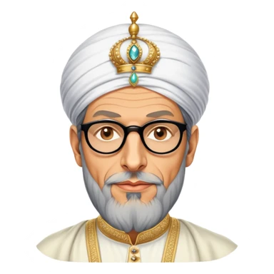 Jeff Goldblum no glasses as a regal portrait dressed as suleiman-the-magnificent,-depicted-as-a-regal-ottoman-sultan-adorned-with-a-large,-white,-round,-tall-turban-and-a-majestic-grey-beard,-his-commanding-gaze-bathed-in-warm,-historic-lighting-that-exudes-time with a large long beard **no glasses** sticker