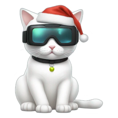 sitting white cat in vr headset christmas sticker