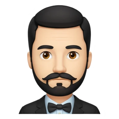 emoji of a 30-year-old man, mature appearance, gentleman features, black hair, beard and mustache, thoughtful expression sticker