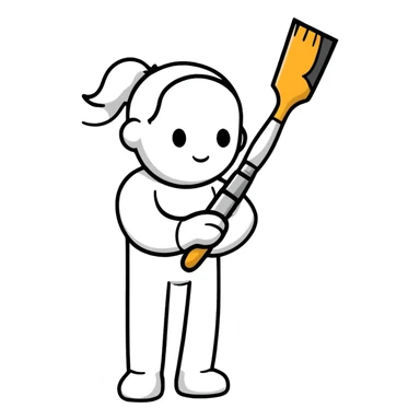A paintbrush transforming into a metallic human silhouette, symbol of artistic identity sticker