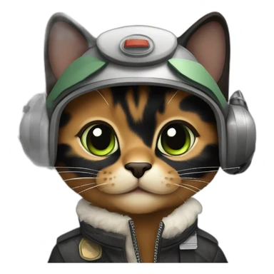 black and brown calico cat without any white and with green eyes dressed as a pilot sticker