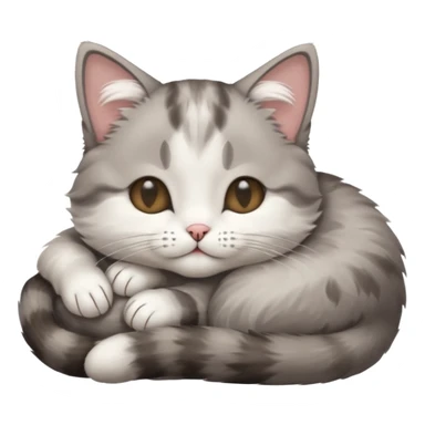 grey and white small cat with eyes closed lying down upside down with its head resting on its paw sticker