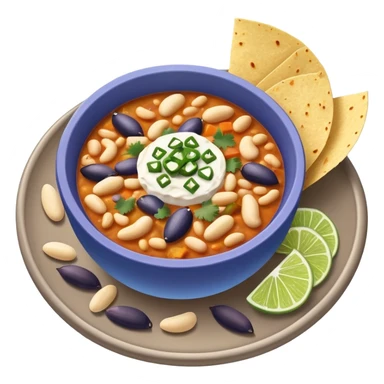 White bean chicken chili with blue chips sticker