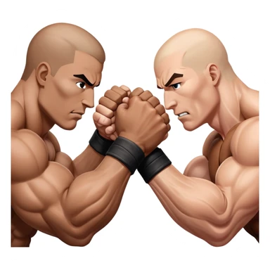 Two hands locked in an intense arm wrestling match, muscles straining as they battle for dominance. The background is minimal, focusing on the power and tension of the gripping hands, showcasing strength and determination. Transparent background. sticker