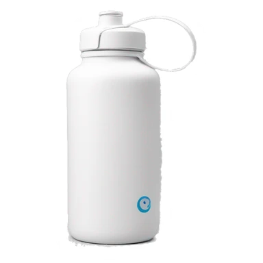 white water bottle with white lid, white handle strap sticker