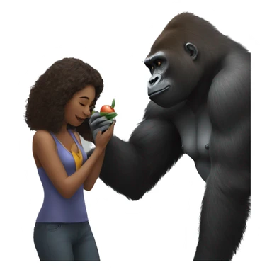 a woman playing with a gorilla sticker