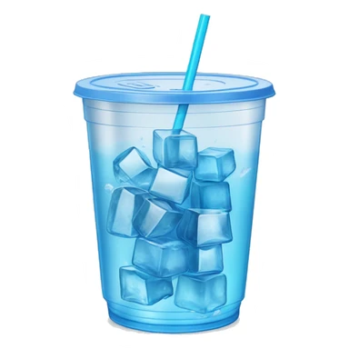 Realistic see through plastic cup and lid with half full Transluscent blue soda,straw and large ice cubes inside. sticker