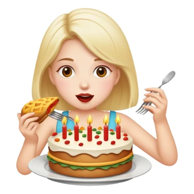 Birthday girl eating a feast of food  sticker