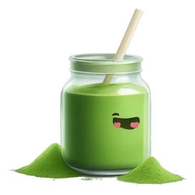 Matcha with straw in glass bottle with lid  sticker