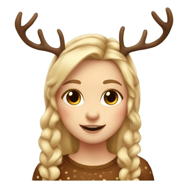 blonde reindeer girl long hair and antlers with cute dots wearing brown  sticker