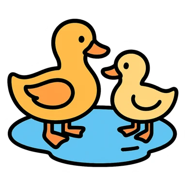 two ducks sharing a puddle, friendly, simple illustration sticker