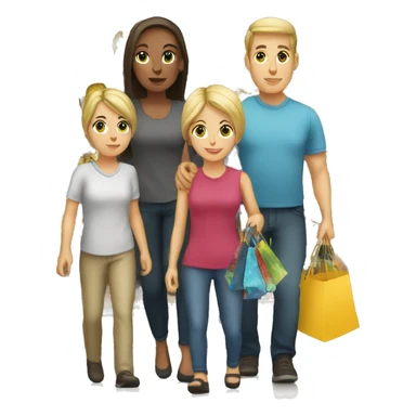 6 caucasian family members shopping sticker