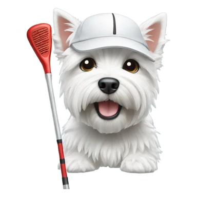 westie with a golf club and cap on sticker