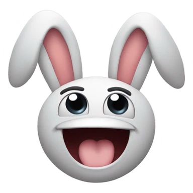 An expressive face making a mocking gesture, with the tongue sticking out and hands raised on both sides of the head, fingers wiggling as if imitating bunny ears or making a playful grimace. sticker