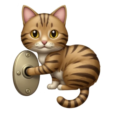 A "bobtailed" striped cat turning a doorknob sticker