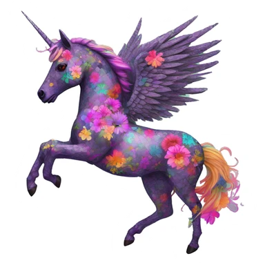 Trippy patchwork Zombie Pegasus unicorn psychedelic flowers floral groovy art neon rave raving sticker