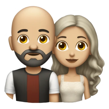 White (bald man) with (dark beard) kissing short (Mexican woman) with (long dark wavy hair) sticker
