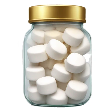 Realistic marshmallows in a glass jar with a gold screw on lid on the top. sticker