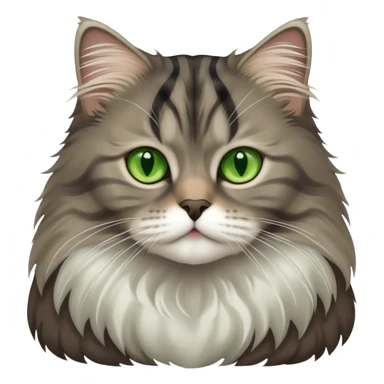 Dark gray striped fluffy siberian cat with green/light brown eyes sticker
