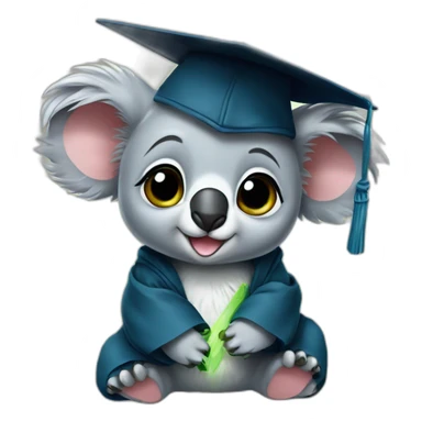 cuty koala similar to baby yoda with a university mortarboard sticker