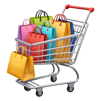 Carrinho de mercado cheio de compras femininas, com diversas maquiagens, roupas  sticker